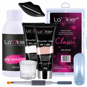 La’kier Duży zestaw do akrylożelu 2 x Powder Gel 30 ml + formy + Slip Solution + pędzel + naczynko