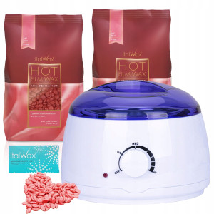 ItalWax Zestaw do depilacji - podgrzewacz + 2 x wosk w granulkach Rose 100ml + talk