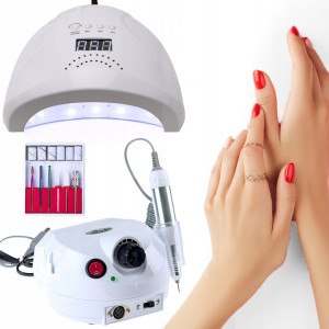 Profesjonalny zestaw urządzeń do stylizacji paznokci: lampa UV/LED + frezarka do manicure i pedicure