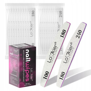 La'kier zestaw do manicure 200 x waciki bezpyłowe + 20 x pilnik łódka