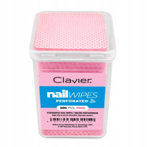 Clavier Nail Wipes Waciki kosmetyczne bezpyłowe różowe do zmywania paznokci z perforacją na całej powierzchni w pojemniku 200 sztuk