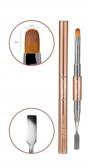 Saute Nails pędzel dwustronny do żelu akrylożelu Dual Brush nr6 + szpatułka