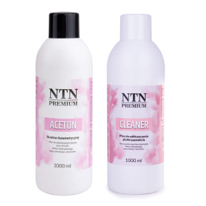 Zestaw płynów NTN Cleaner 1000ml + Aceton 1000ml odtłuszczacz i remover do stylizacji paznokci