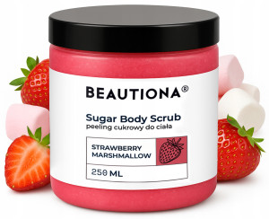 Beautiona Sugar Body Scrub Strawberry Marshmallow Peeling cukrowy do ciała rąk i stóp oczyszczający i wygładzający 250ml