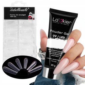 La’kier Zestaw do przedłużania paznokci - akrylożel 30g Clear + formy Ballerina 100 sztuk