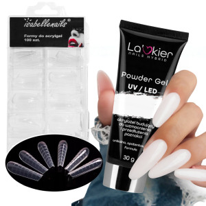 La’kier Zestaw do przedłużania paznokci - akrylożel 30g Natural + formy Ballerina 100 sztuk