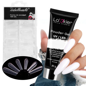 La’kier Zestaw do przedłużania paznokci - akrylożel 30g White + formy Ballerina 100 sztuk