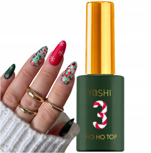 Yoshi HoHo Top No3 – Limitowany świąteczny top hybrydowy UV/LED czerwono zielony blask z drobinkami 10ml
