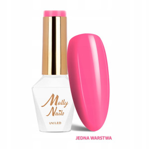 Molly Nails Lakier Hybrydowy Różowy 296 Flamingo Pink 8g – kolekcja Sorbet HEMA Free lato