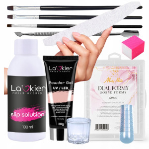 La’kier zestaw do akrylożelu Powder Gel 30 ml + formy Modern + Slip Solution + pędzel + naczynko