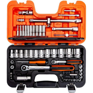 Bahco - Zestaw nasadek 1/4 " i 1/2 " 56 elementów. Nasadki 12-kątne  S560