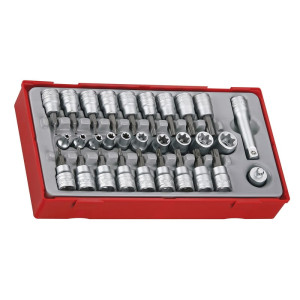 30 elementowy zestaw nasadek TX z chwytem kwadratowym 1/4 " i 3/8 " Tengtools TTTX30 102140100