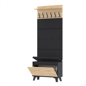 Garderoba 80x30D1N2 4PAN szafka na buty wieszak panele Czarny Olejowany