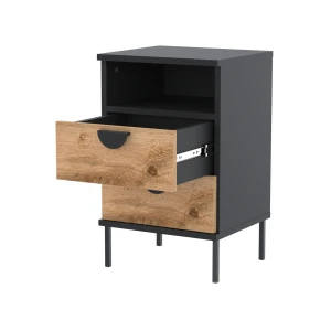 Szafka nocna NOX-D4-N3 40×36×64 cm ze schowkiem i szufladami D4N3 CZARNY DRZWI-WOTAN