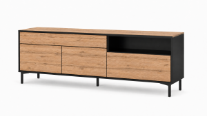 Szafka RTV Nori 160x36 Czarny, Dąb Wotan