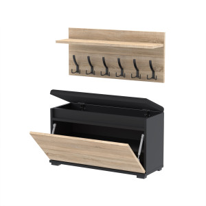 Szafka na buty z wieszakiem VB100x30WP100 N1D1 Czarny, Sonoma
