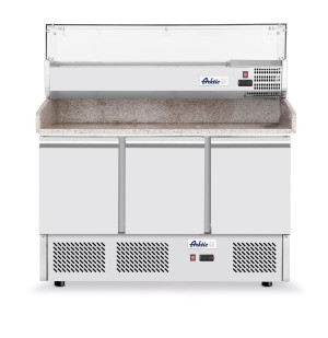 Stół chłodniczy do pizzy 3-drzwiowy z nadstawą i blatem granitowym Arktic 254L 230V/400W 1400x700x(H)1491mm
