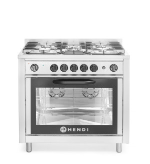 Kuchnia gazowa 5-palnikowa z konwekcyjnym piekarnikiem elektrycznym i grillem HENDI Kitchen Line stalowy srebrny 230V/2900W 14,3kW 900x653x(H)900