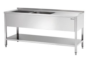 Stół ze zlewem 2-komorowy z ociekaczem i półką lewy 1800x700mm Bartscher