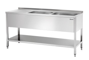 Stół ze zlewem 2-komorowy z ociekaczem i półką prawy 1600x700mm Bartscher