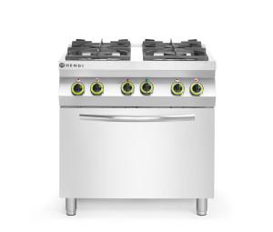 Kuchnia gazowa 4-palnikowa z konwekcyjnym piekarnikiem elektrycznym GN 1/1 HENDI Kitchen Line 230V/3000W 19kW 800x722x(H)900mm