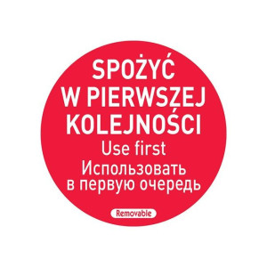 Etykiety Food Safety wielorazowe - „SPOŻYĆ W PIERWSZEJ KOLEJNOŚCI" HENDI 500 szt. w rolce 50mm