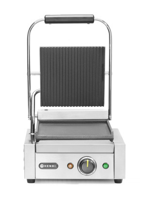 Grill kontaktowy pojedynczy HENDI góra ryflowana dół gładki 230V/1800W 310x400x(H)210mm
