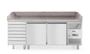 Stół chłodniczy do pizzy 2-drzwiowy z 7 szufladami i blatem granitowym Arktic 250L 230V/250W 2020x802x(H)1000mm
