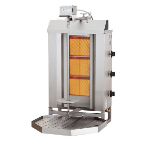 Opiekacz gazowy kebab MELTEM MD-3 z górnym napędem, 3 palniki, 9,7 kW, 40kg, Propan