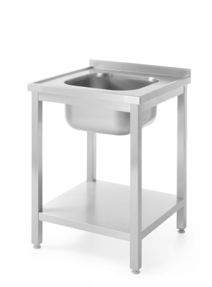 Stół ze zlewem i półką - skręcany głębokość 600 mm HENDI Kitchen Line Lokalizacja komory - pośrodku 600x600x(H)850mm