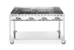 Grill Green Fire 4-palnikowy HENDI Profi Line podstawa z półką na kółkach jasnoszary 22kW 1400x612x(H)825mm