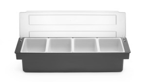 Pojemnik barmański na dodatki do drinków - 4 wkłady BarUp 480x150x(H)100mm