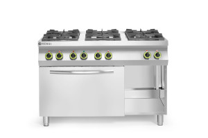 Kuchnia gazowa 6-palnikowa z konwekcyjnym piekarnikiem elektrycznym GN 1/1 HENDI Kitchen Line 230V/3000W 28,5kW 1200x722x(H)900mm