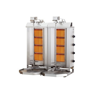 Podwójny Opiekacz gazowy kebab MELTEM MD-4T z górnym napędem, 2x4 palniki ,2x70kg, 2x12,9kW, Gaz ziemny