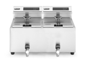 Frytownica z panelem cyfrowym z kranem spustowym 2×8 l HENDI Profi Line 16L 230V/7000W 605x515x(H)350mm