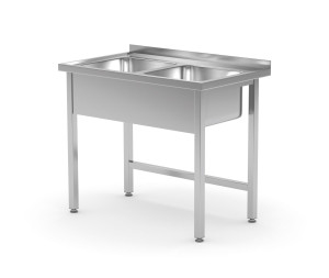 Stół z dwoma zlewami - spawany HENDI Kitchen Line Lokalizacja komory - pośrodku 1000x600x850 mm 1000x600x(H)850mm