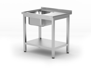 Stół ze zlewem i półką - skręcany głębokość 600 mm HENDI Kitchen Line Lokalizacja komory - po lewej 800x600x(H)850mm