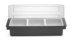 Pojemnik barmański na dodatki do drinków - 3 wkłady BarUp czarny 480x150x(H)100mm