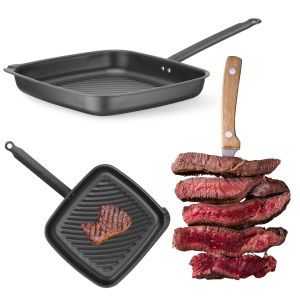Patelnia do grillowania ze stali węglowej 28cm, kwadratowa, HENDI, 480x282x(H)80mm