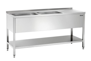Stół ze zlewem 2-komorowy z ociekaczem i półką lewy 1600x700mm Bartscher