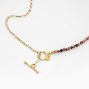 ANIA KRUK Choker z rodonitem; srebrny pozłacany