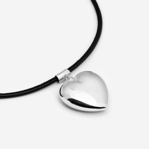 ANIA KRUK Choker z sercem; na rzemyku, srebrny