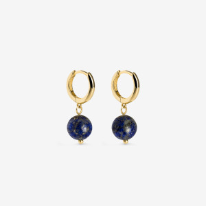 ANIA KRUK Kolczyki kółka z lapis lazuli 1,2 cm; srebrne pozłacane
