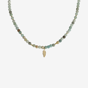 ANIA KRUK Choker z amazonitem i piórkiem; srebrny pozłacany