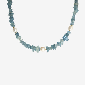 ANIA KRUK Choker z akwamarynem; i perłami, srebrny pozłacany