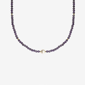 ANIA KRUK Choker z ametystem i perłą; srebrny pozłacany