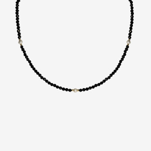 ANIA KRUK Choker z onyksem; srebrny pozłacany