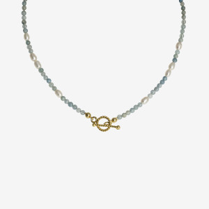 ANIA KRUK Choker z akwamarynem; i perłami srebrny pozłacany