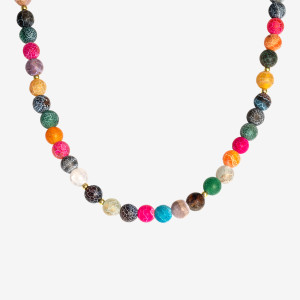 ANIA KRUK Choker z kolorowego agatu trawionego 8 mm; srebrny pozłacany
