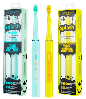 ZESTAW DLA DZIECI : VITAMMY Splash minty + yello Szczoteczka soniczna do zębów dla dzieci 8 lat +